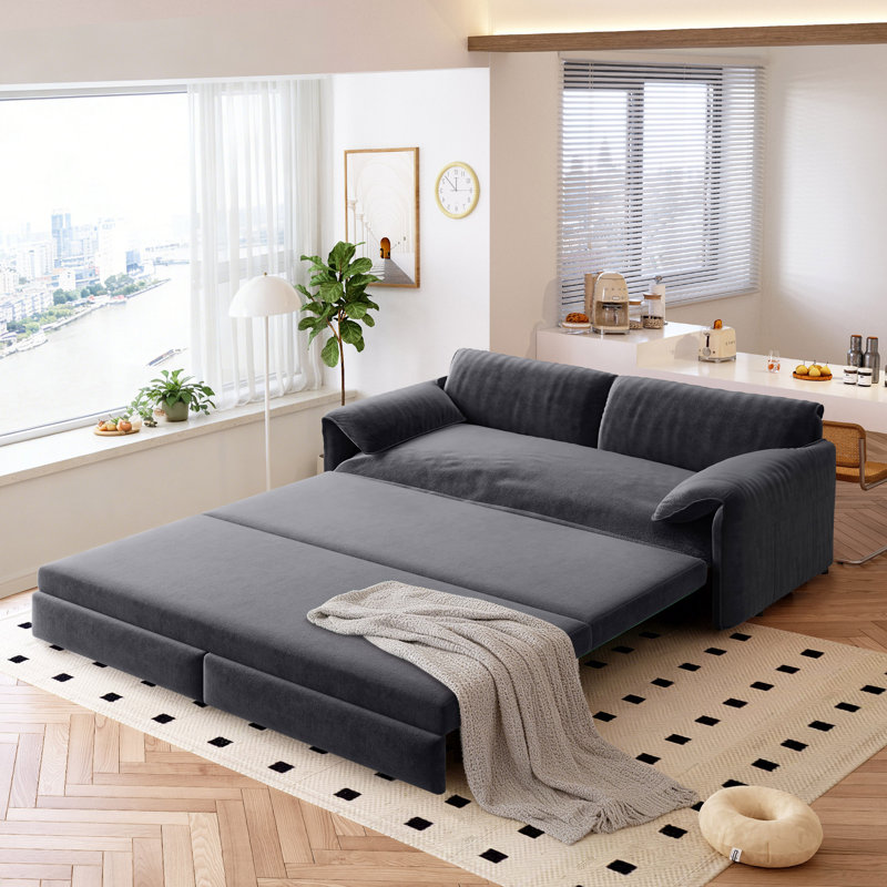 Causeuse-lit futon avec canapé-lit convertible Flum, Velours gris velours