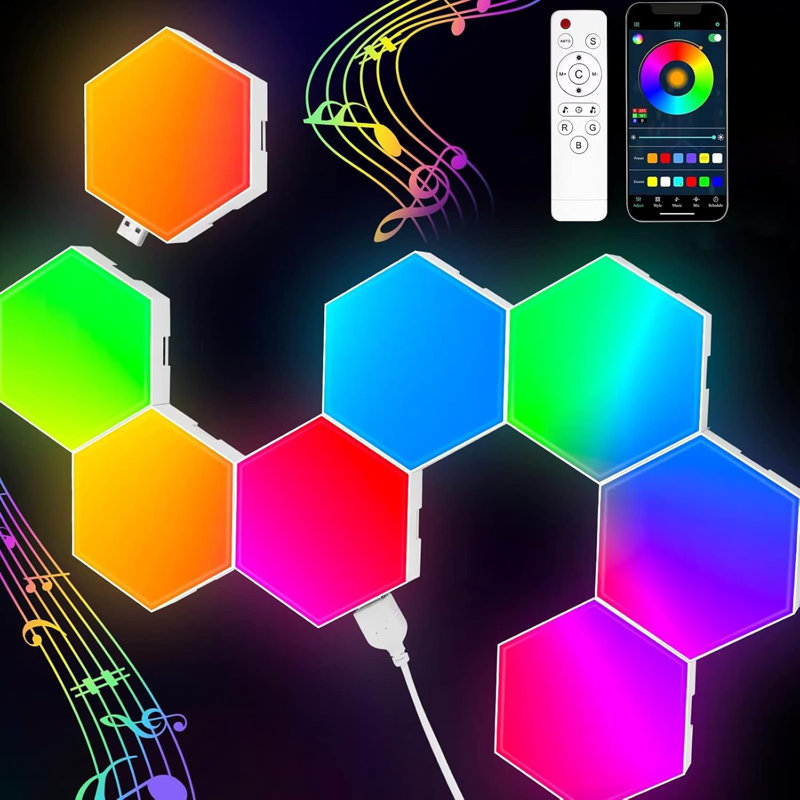 Lights (8 Pack) LED Wall Panels, TISOFU RGB Gaming Lights with APP, Smart Modular Panel Hex Tiles Push Glide Expansion Shapes Lights
