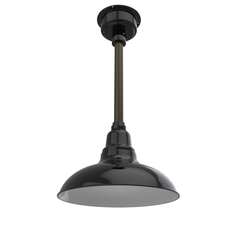 Luminaire suspendu 1 lumière del à simple dôme Idella, H 9 po x l 12 po x P 12 po, Noir avec tige bronze acajou