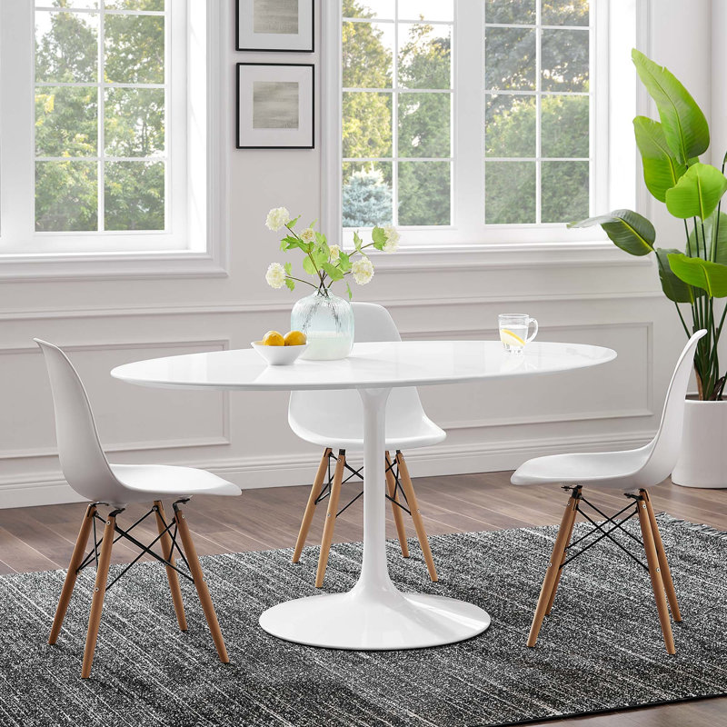 Table de salle à manger moderne Modway Lippa, H 28,5 po x l 35,5 po x L 60 po, Blanc, Blanc