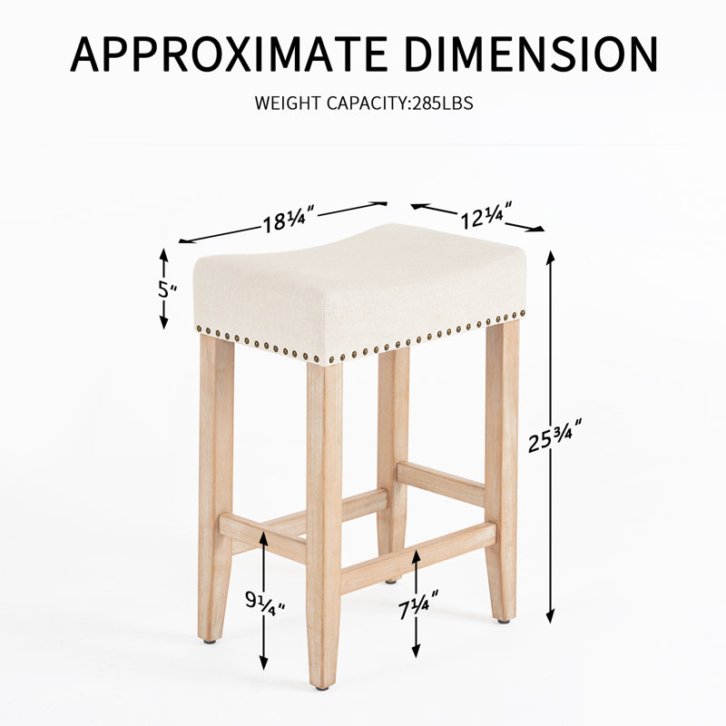 Tabouret de bar 25,75 "Mid-Century, Naturel, Lin beige