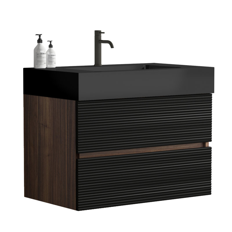Meuble-lavabo mural de 30 po avec lavabo en quartz et tiroirs à fermeture en douceur Sasser