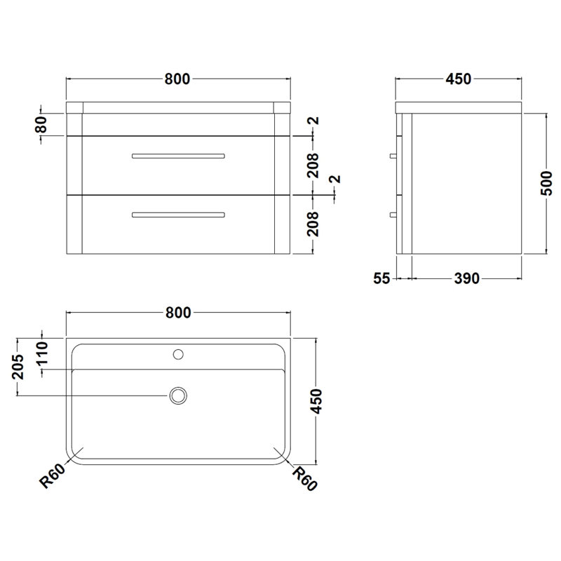 800mm Single Bathroom Vanity with Integrated Basin