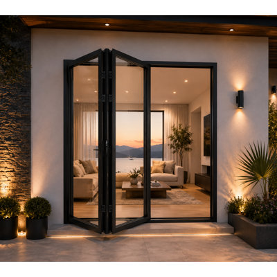 Peteli Home 72 in. W x 80 in. H Matte Black Thermal Break Aluminum Left-Opening Bi-Fold Door with Dual Tempered Glass (2-Panel)