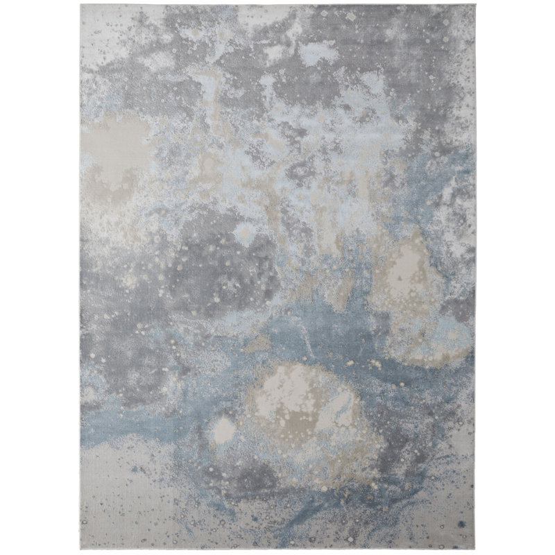 8' Blue Abstract Runner Rug, Rectangle 3'11" x 6'