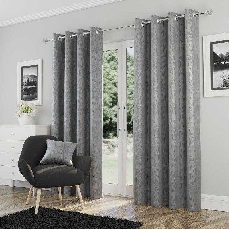 Room Darkening Curtain Pair, 229cm Width x 229cm Drop, Silver
