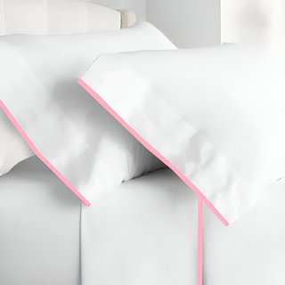 400TC Embroidery Cotton Sateen 4 Piece Sheet Set Fitted Sheet Fits Upto 16" Deep Pocket, Light Pink Border, Twin XL Sheet Set