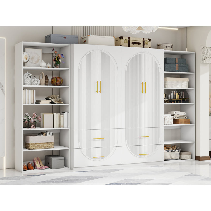 70.87"H Freestanding Wardrobe Armoire with 2 Module Shelves