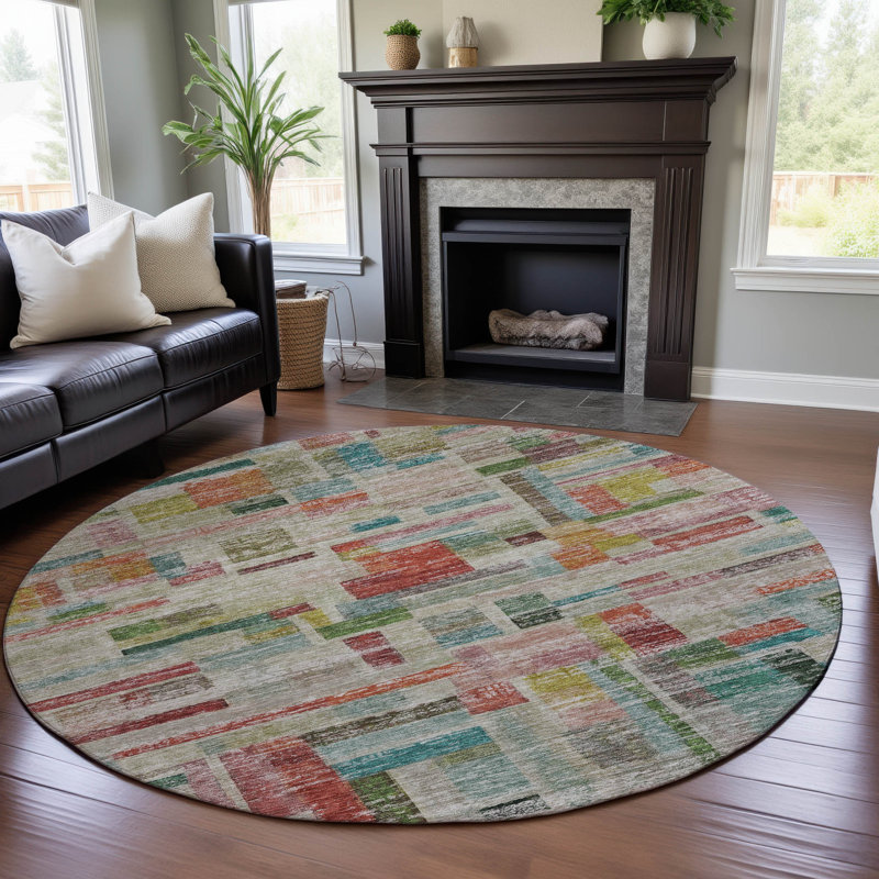 Premium Machine Washable Katelyn AMF1090 Stripes Rug, Round 8'
