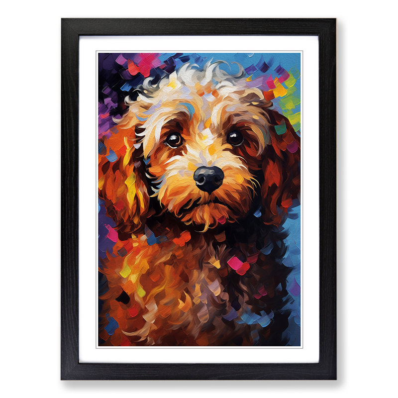 Cockapoo Abstract - Single Picture Frame Print on Wood, 34cm H x 25cm W x 2cm D, Black Framed