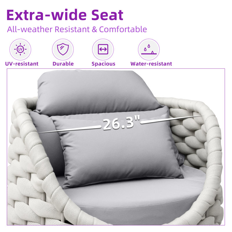 Chaise de patio d'extérieur en polyester avec coussins Kohji, Gris clair, Gris clair