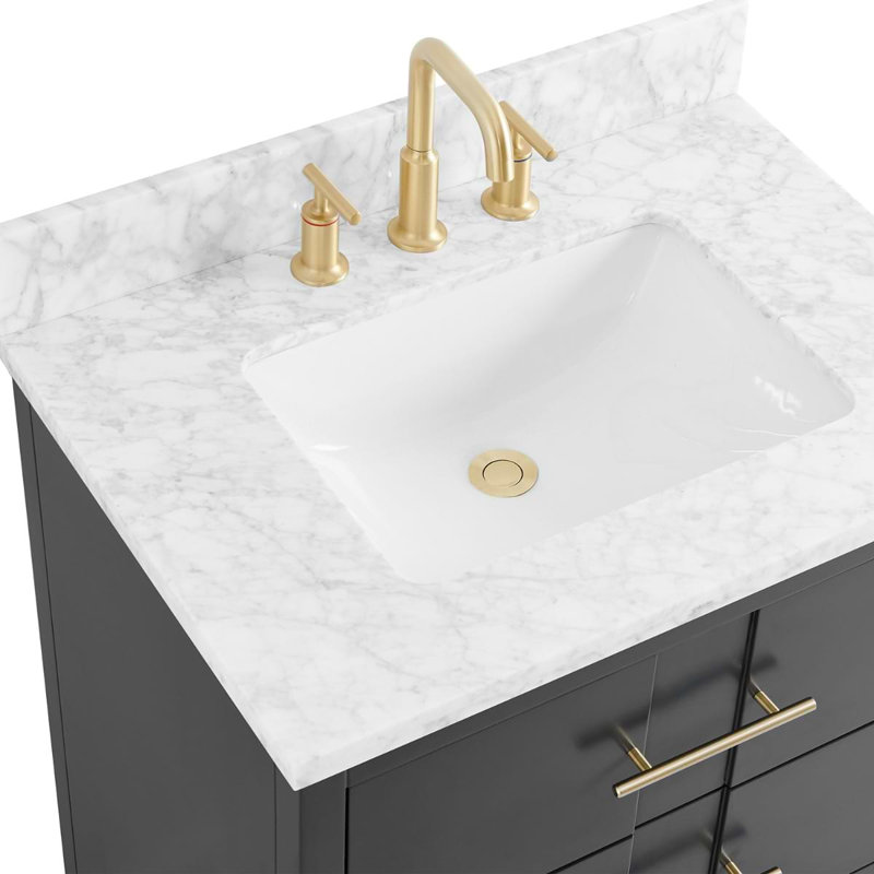 Iconic 30" Freestanding Standard Single Bathroom Vanity with Top, Black, Gold