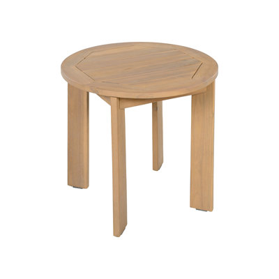 Burlow Mid-Century Modern Acacia Wood Outdoor Side Table with Round Slatted Top for Balcony, Garden, Poolside & Backyard