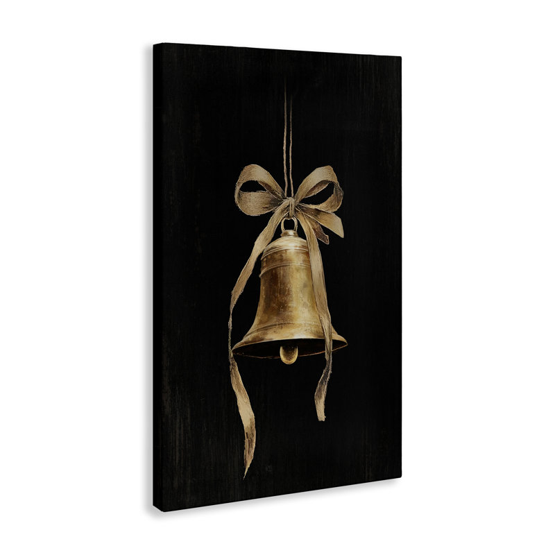 Art mural rétro cloche des fêtes sur toile noire, design par lettré et doublé, H 45 po x l 30 po
