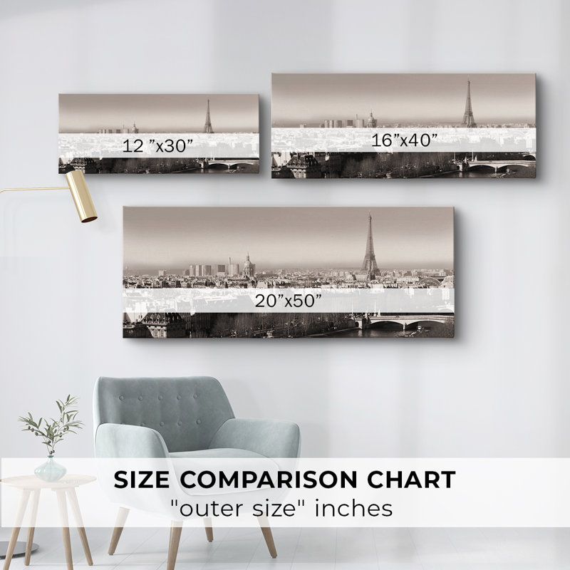 Triptyque Paris - Toile tendue avec châssis - Prêt à accrocher, H 12 po x l 30 po