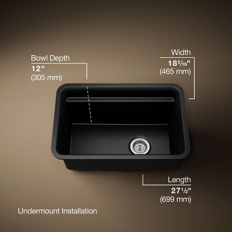 Cairn 27-1/2 in. X 18-5/16 in. X 12-5/8 in. Undermount Utility Sink, Matte Black