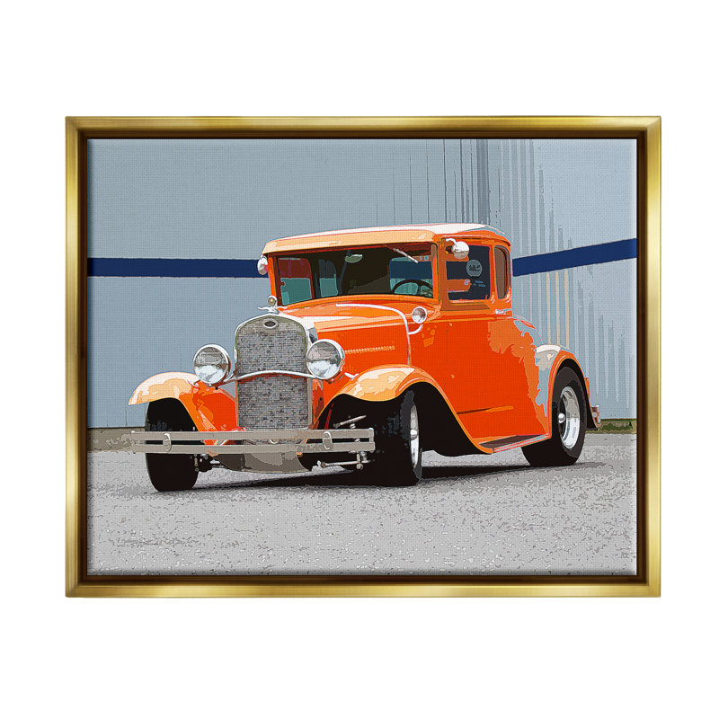 " Antique Orange Buggy " by Clive Branson, 17" H x 21" W x 1.7" D, Metallic Gold Floater Frame