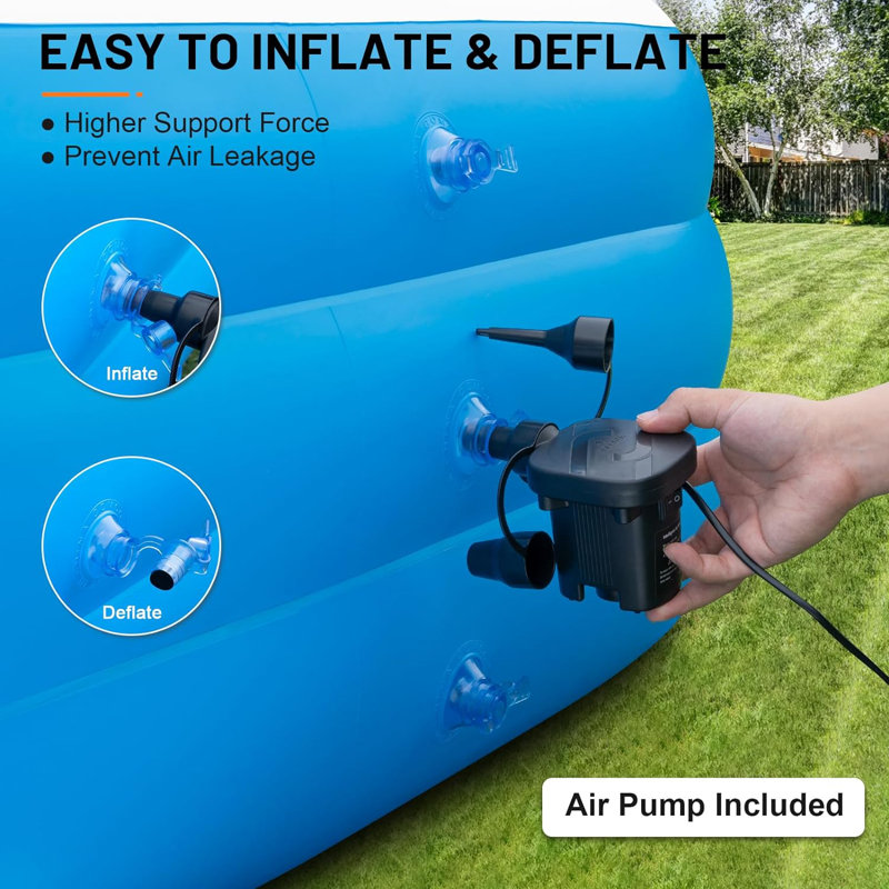 Large Blue PVC Rectangular Inflatable Pool with Pump