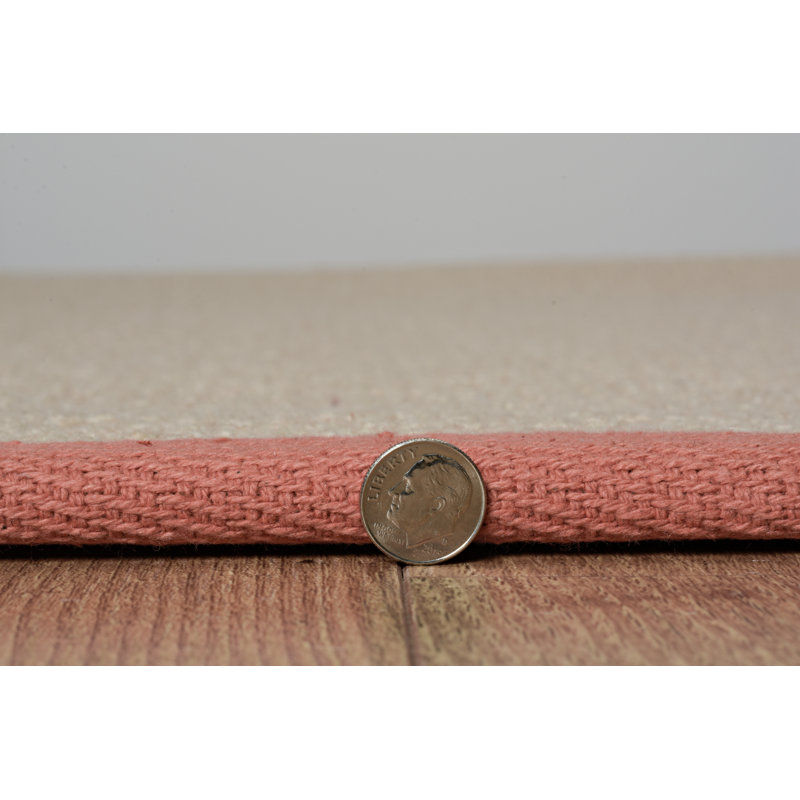 Nannette Handmade Light Beige Berber with Burnt Orange Cotton Border Made in the USA Area Rug, Rectangle 1'10" x 2'10"