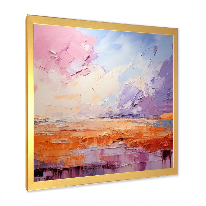 Blushing Horizon II - Abstract Landscape Wall Decor, Encadrement doré, H 24 po x l 24 po x P 1 po