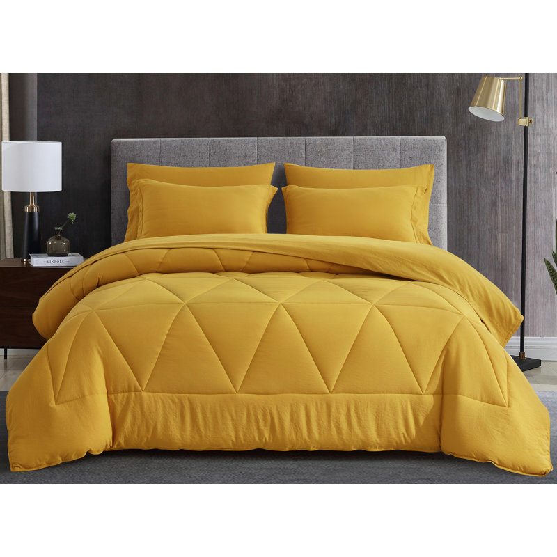 Microfiber Bed in a Bag Comforter Set, Oversized Queen Comforter + 6 Additional Pieces, Mustard Yellow