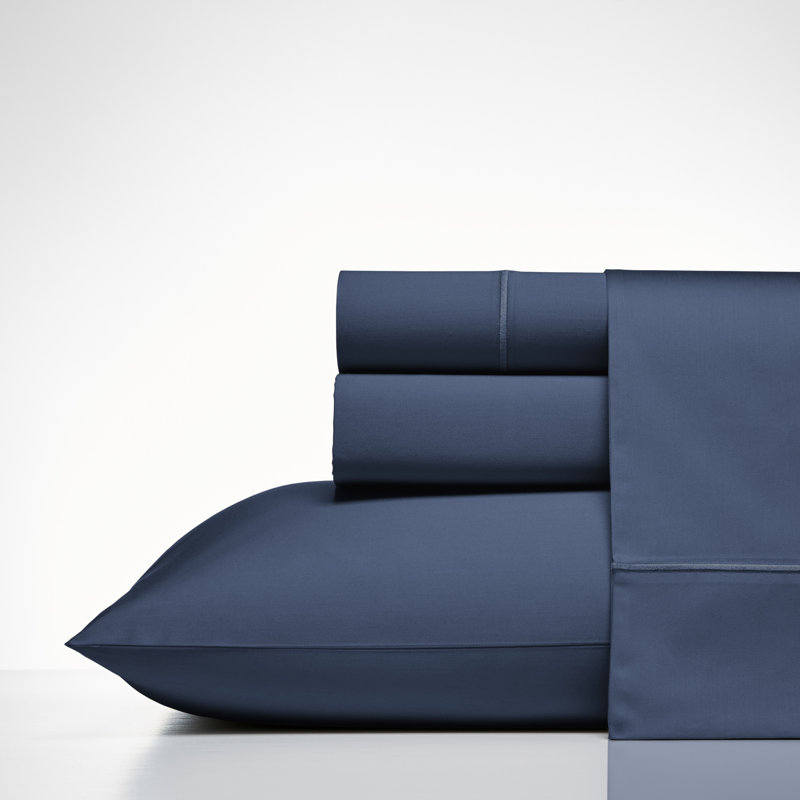 Nautica Regatta Sateen Cotton Luxury Sheet Set, Navy Blue, King