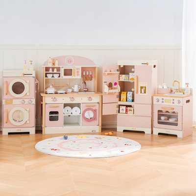 Kitchen Playset With Refrigerator, Dishwasher, Washer and Dryer playset. Wooden Play Kitchen & Accessories Set