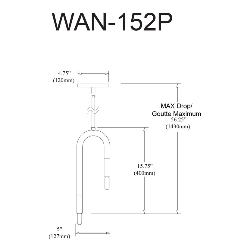 Luminaire suspendu incandescent 2 lumières Wand, Noir mat / laiton vieilli