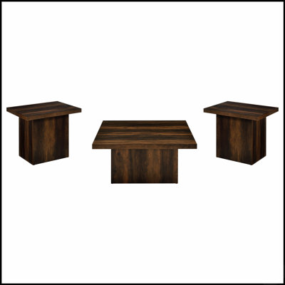 Dark Pine 3-piece Coffee Table Set with Bold Plinth Bases and Thick Square Tops, Perfect for Modern Living Rooms