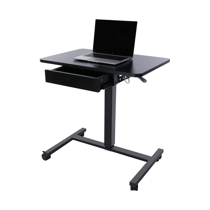 Black Adjustable Height Laptop Cart with Drawer