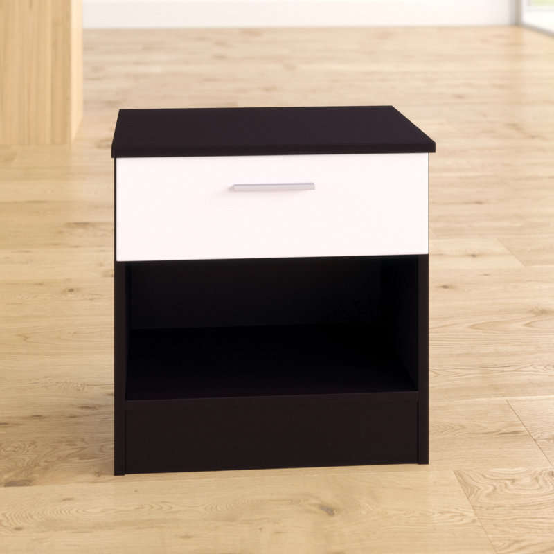 Brylene 45cm W Manufactured Wood Bedside Table, White High Gloss / Black Oak