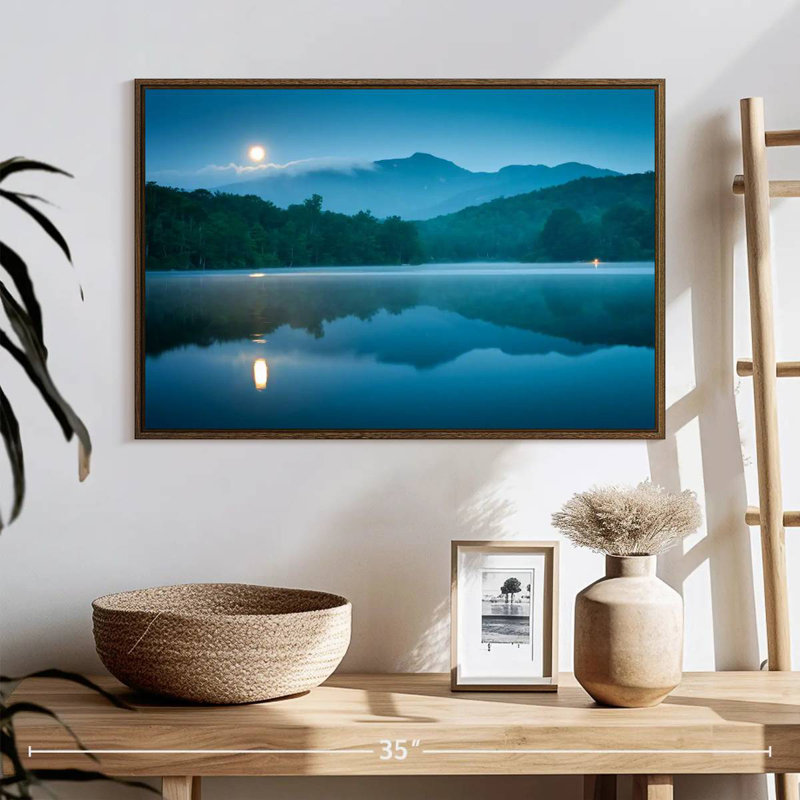Paysage lunaire, 25 po x 17 po, Cadre flottant en noyer
