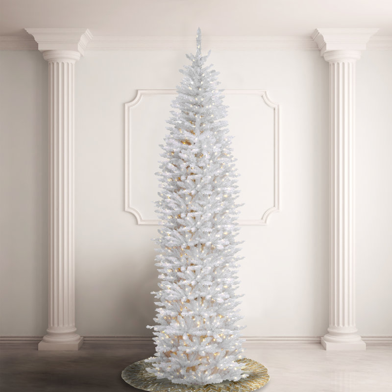 Slender White Realistic Artificial Fir Christmas Tree with Lights, 12'