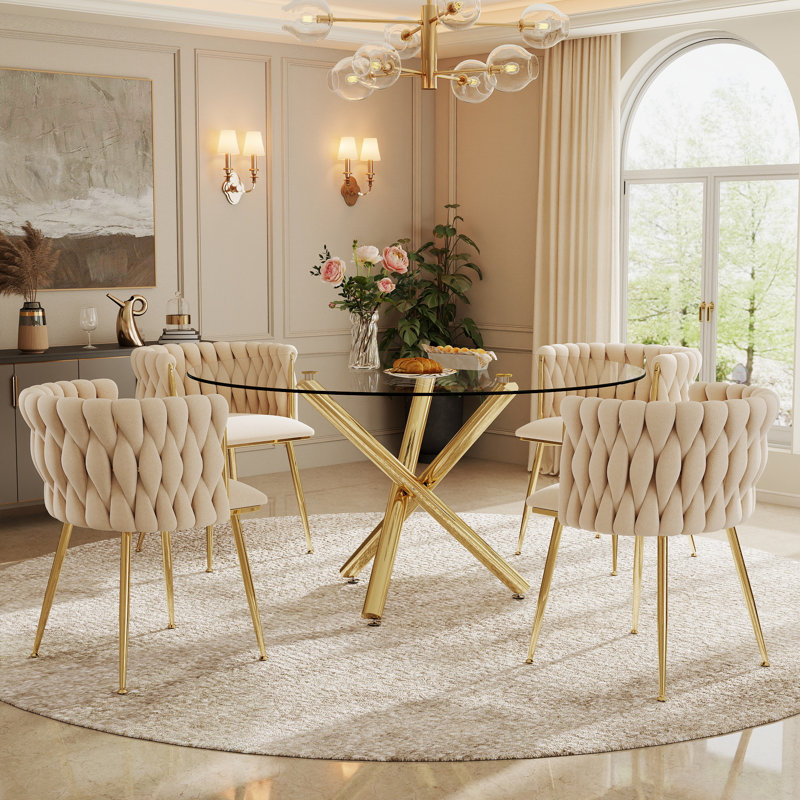 Ensemble de salle à manger Raykwan, H 29,5 po x L 47,24 po x l 47,24 po, Beige, Or
