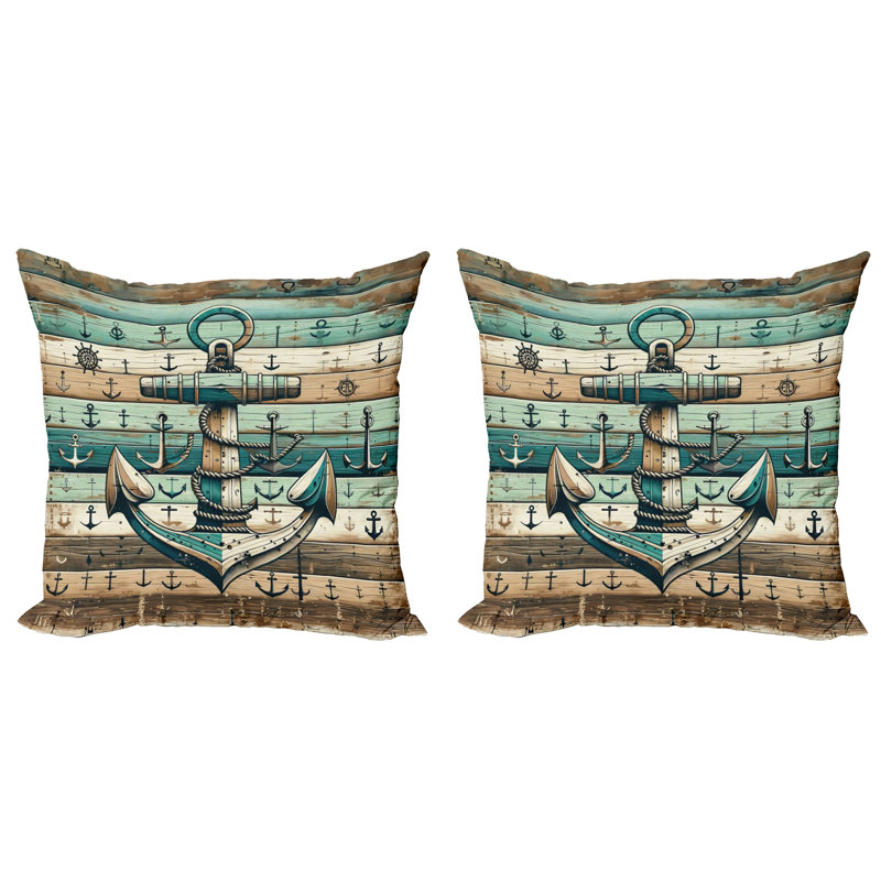 429438_Ambesonne, housse de coussin nautique, ensemble de 2 ancres rustiques aspect bois, H 24 po x l 24 po