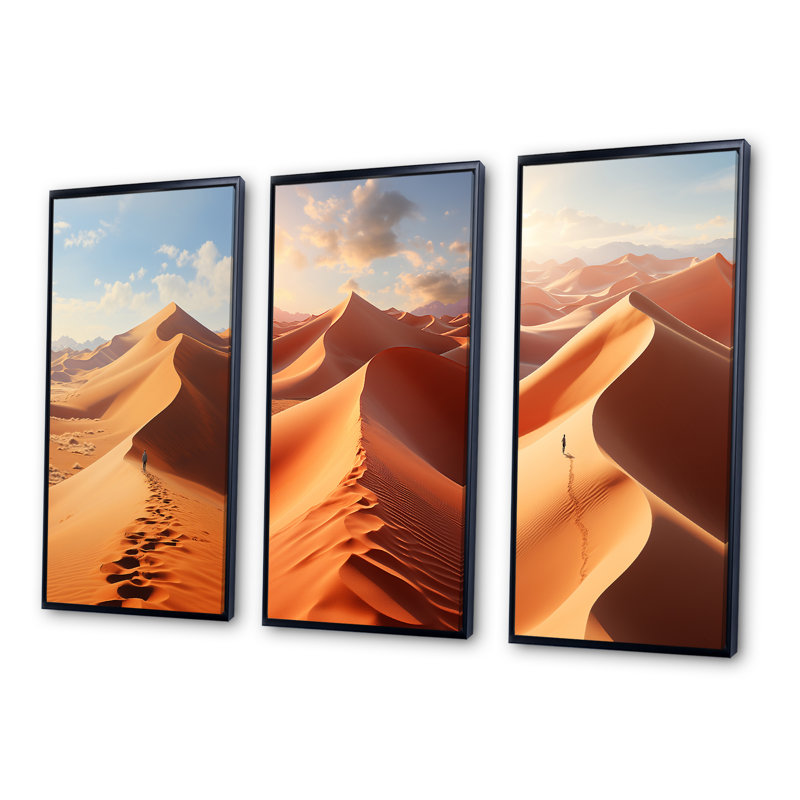 "Sables mystiques égyptiens", 3 pièces sur toile, H 32 po x l 48 po, Cadre noir