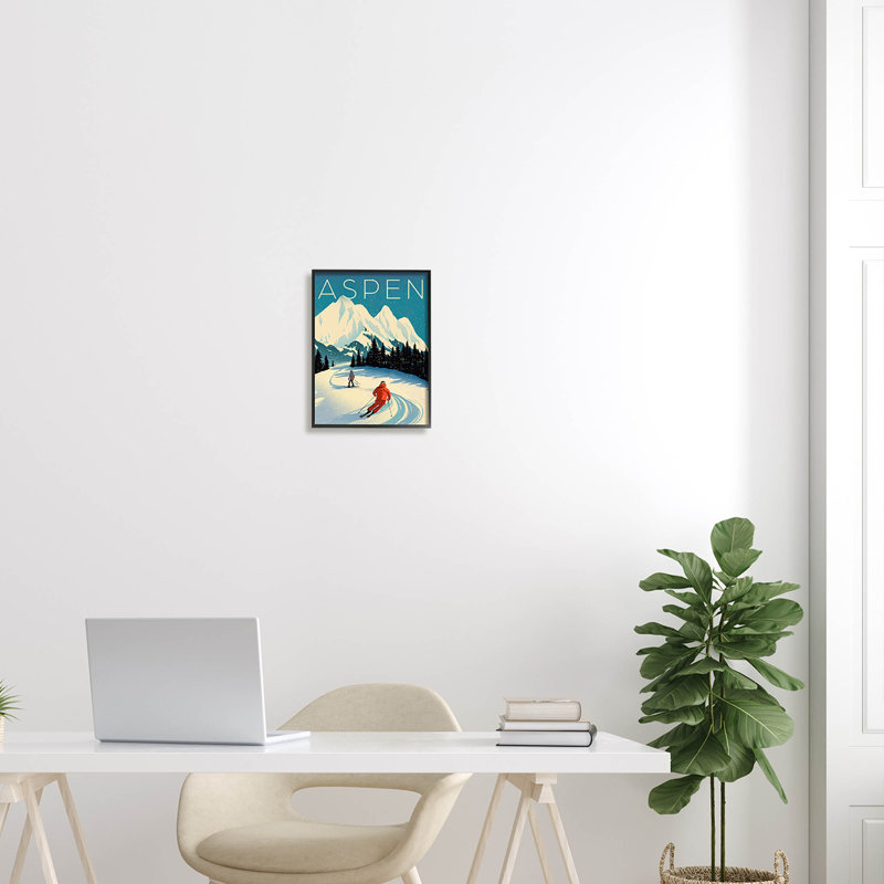 Scène de ski Aspen, giclée par Ziwei Li, H 14 po x l 11 po x P 1,5 po, Giclée encadrée noir minuit