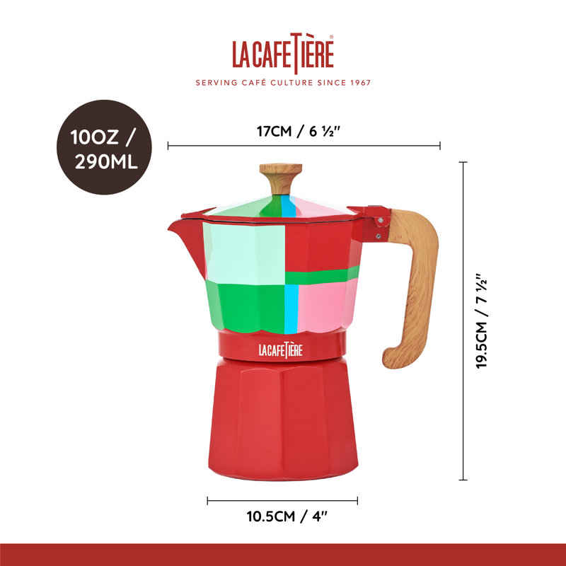 La Cafetière Venice 6 Cup Espresso Maker, Utopian Lines 290ml Aluminium Brewer with High Temperature Silicone Gasket and Wooden Handle