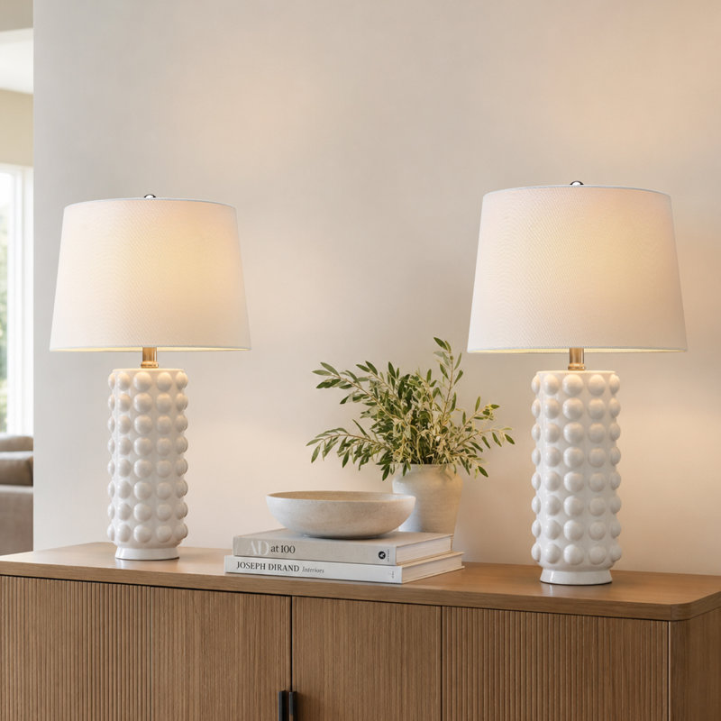 Lampes de table 22,5 po en céramique blanche moderne avec abat-jour blanc