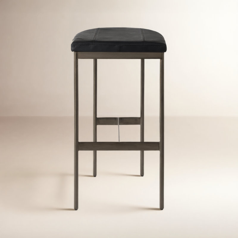 Adela Upholstered Counter Stool, Brass, Bar Stool (30” Seat Height), Cowhide Gray