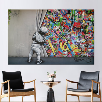Art abstrait sur toile graffiti abstrait par Martin Watson - décor de chambre d'enfant inspiré Banksy