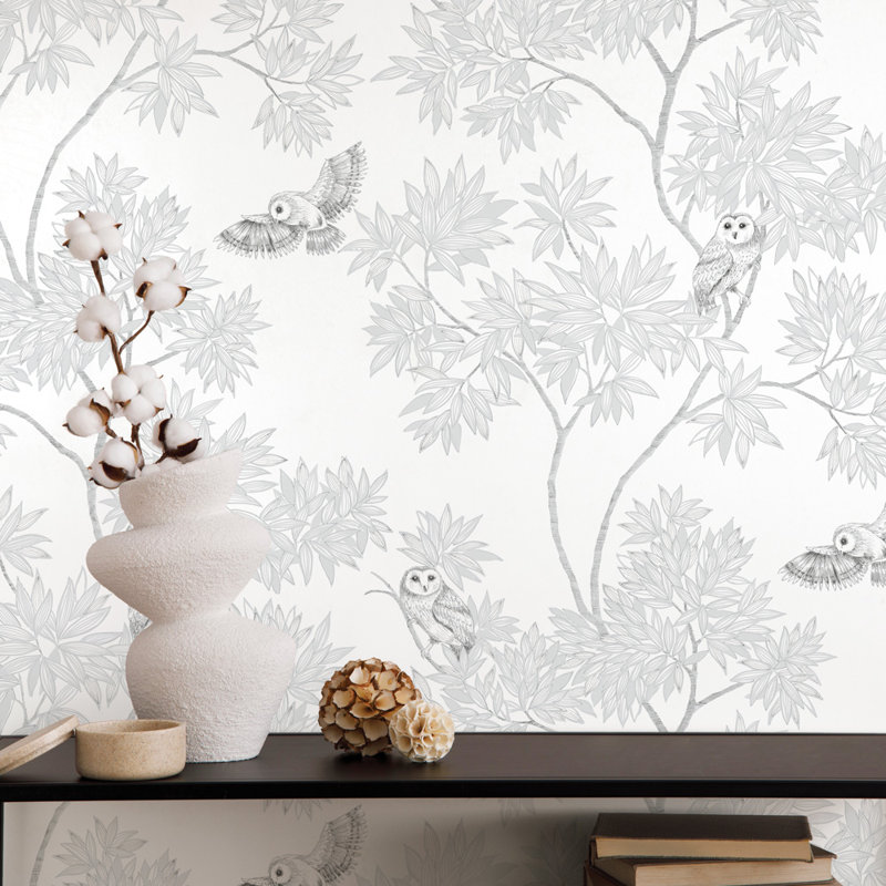 Shanieka Floral Metallic Wallpaper Double Roll, Snow White
