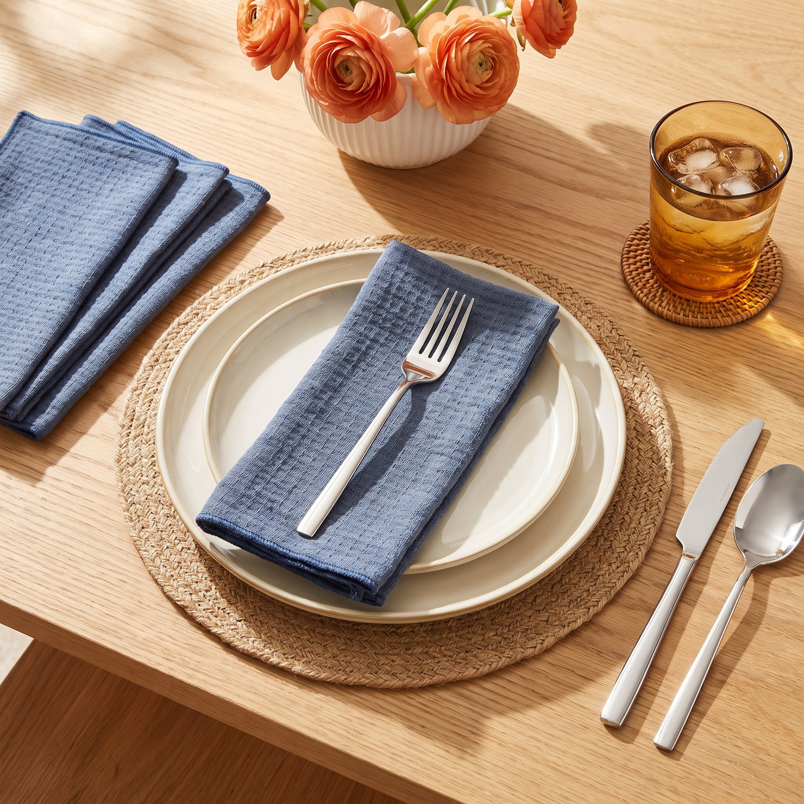 Reversible Cotton Napkin, Navy