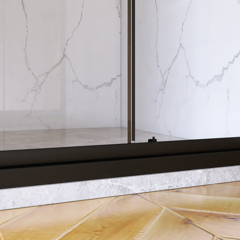48.In W X 72.In H Sliding Door Framed Shower Door In Matted Black Finish