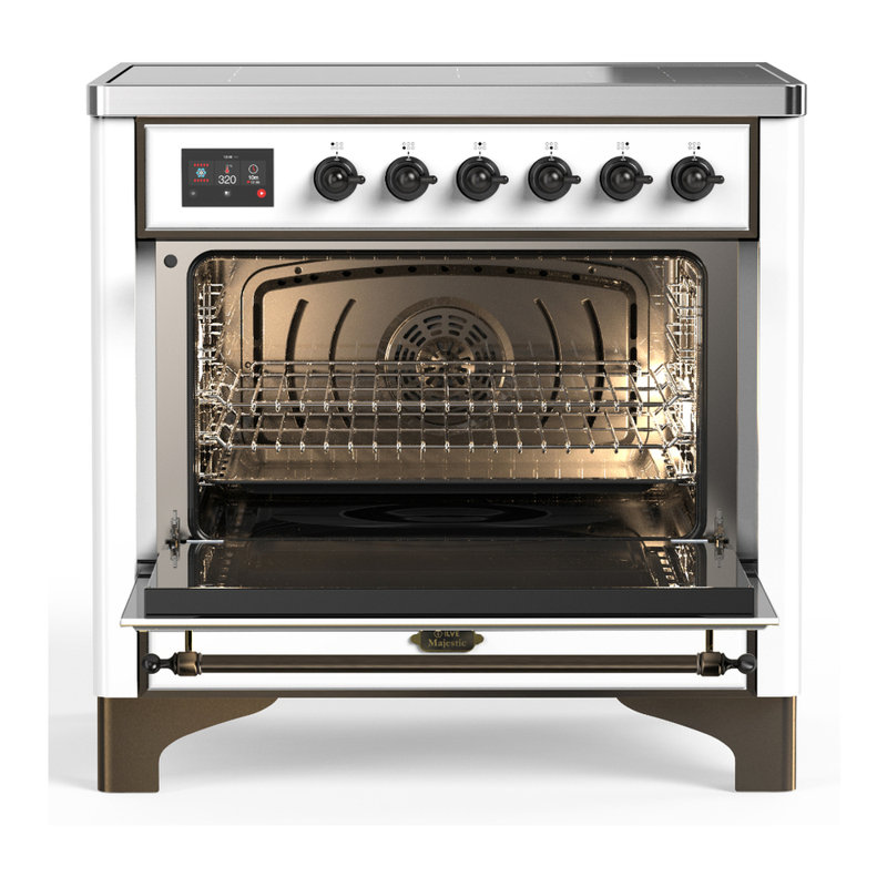 Cuisinière à induction 36 pouces Majestic III Series avec 6 éléments à induction en blanc (garniture brunie), Blanc, Brunie