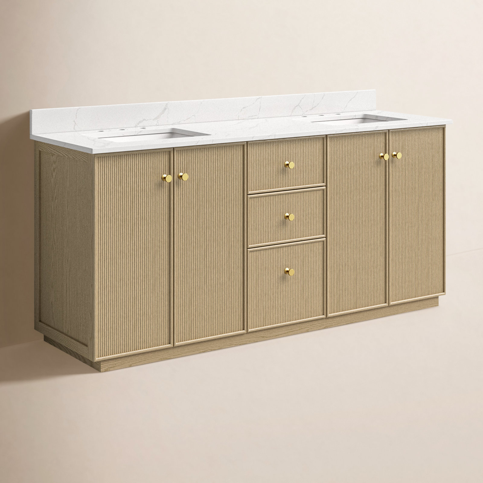Amella 72'' Double Bathroom Vanity, Natural Oak