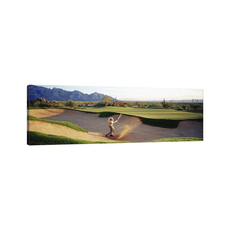 Side Profile Of A Man Playing Golf At A Golf Course, Tucson, Arizona, USA - Wrapped Canvas Panoramic Print