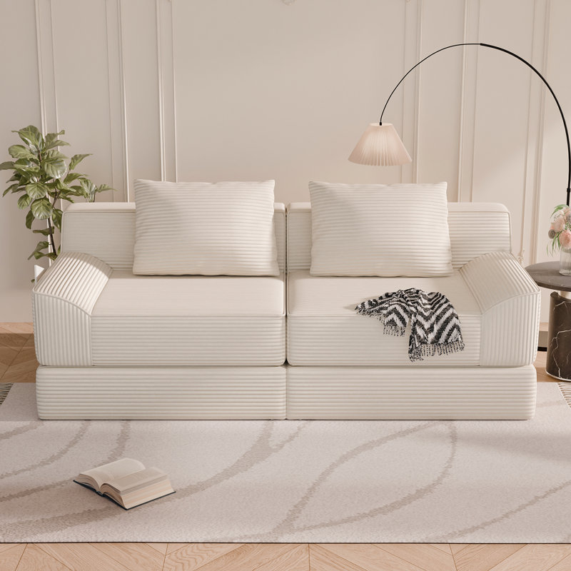 Canapé-lit modulaire de 78 po Boneless, Velours côtelé beige