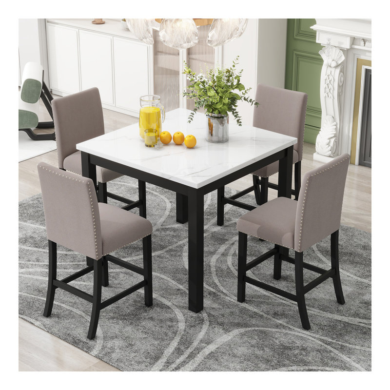 Table de bar, équipée de 2 tabourets de bar, avec dossier et cloison, Gris