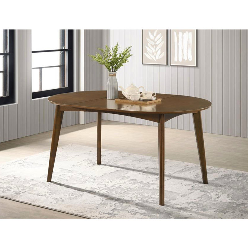 60 - Inch Oval Dining Table With Dark Walnut Finish, Solid Rubberwood, Engineered Wood And Removable Leaf, Angled Legs For Retro Function, Kitchen & Extension Leaf Table, Rubberwood Wood,